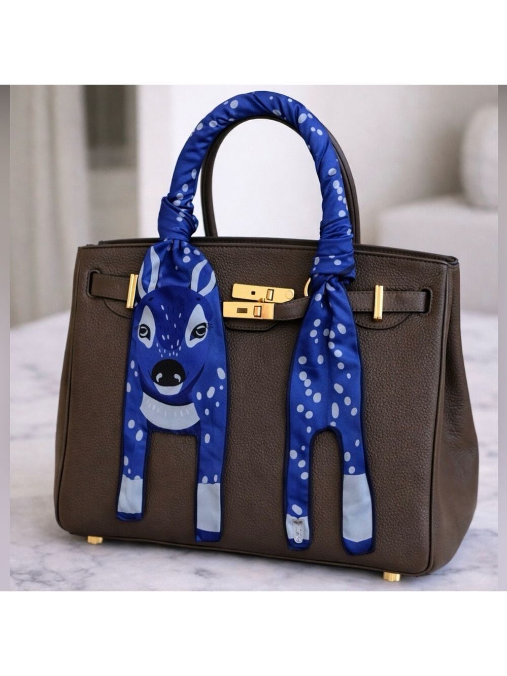 SPOTTED FAWN SCARF BANDEAU PURPLE BLUE HAIR BAG NECK TIE NOVELTY DEER SCARF 46”